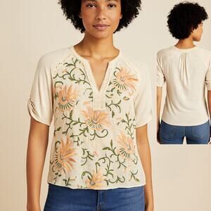 TINY by Anthropologie Embroidered Floral Sheer Front Blouse Size M